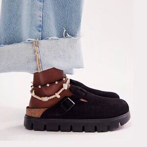 New Birkenstock Boston Chunky Clog in Black Suede Size 40 (US 9-9.5)